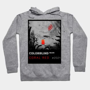 CORAL RED - black card - by  COLORBLIND WorldView Hoodie